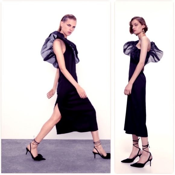 🌺 Zara Organza Satin Effect Dress NWT - Picture 1 of 8